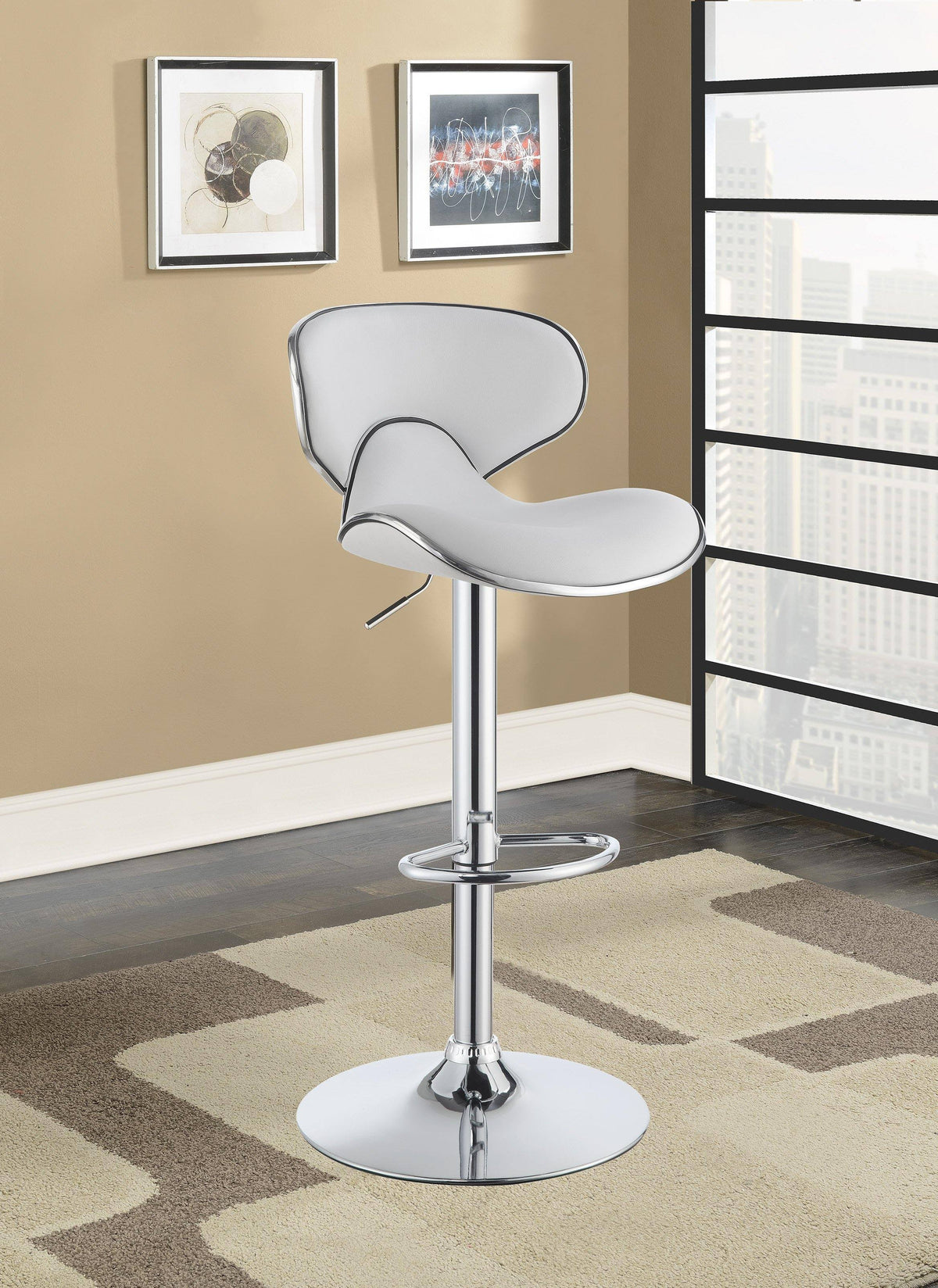 White Adjustable Bar Stool Set of 2 O206