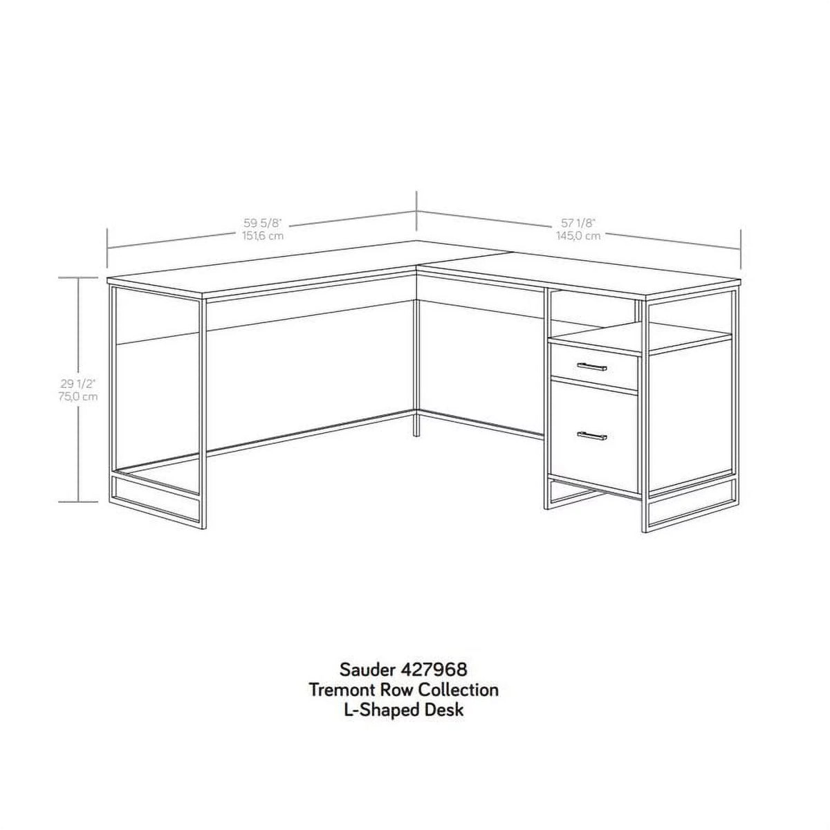 L-Shaped Computer Desk with 2 Drawers in White H637