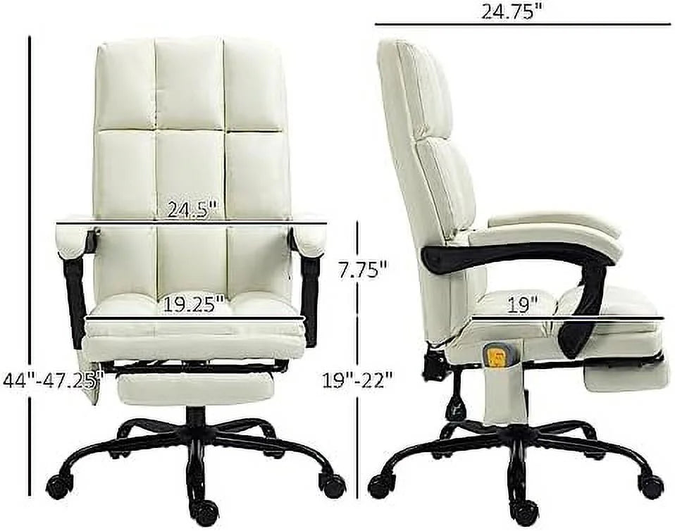 Cream White Massage Office Chair with USB Port and Footrest L250