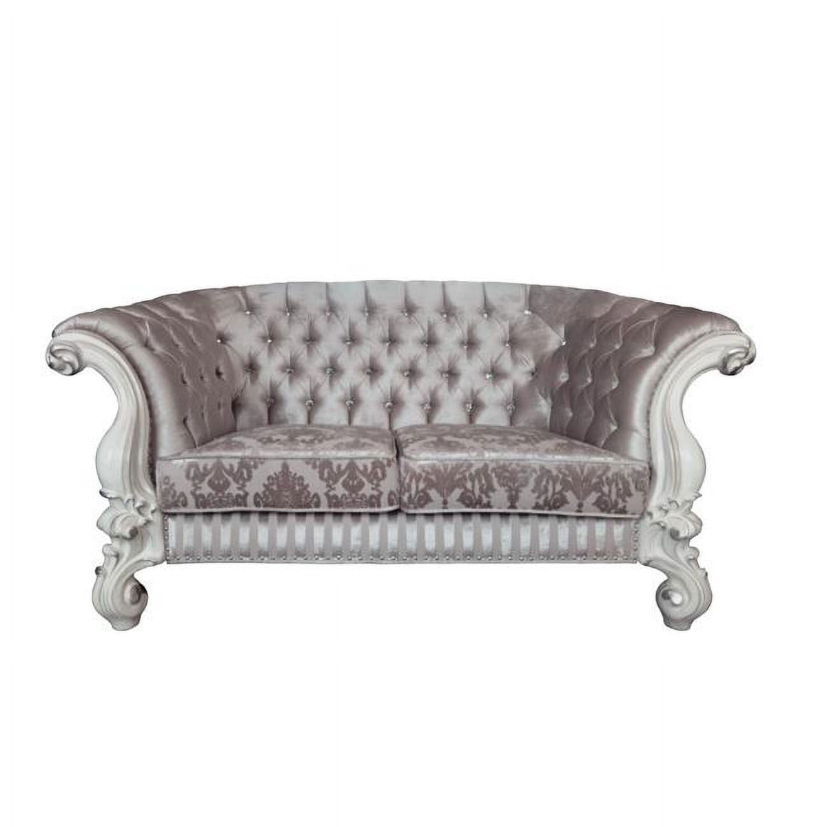 Ivory Velvet Love Seat Sofa with Toss Pillows T359865