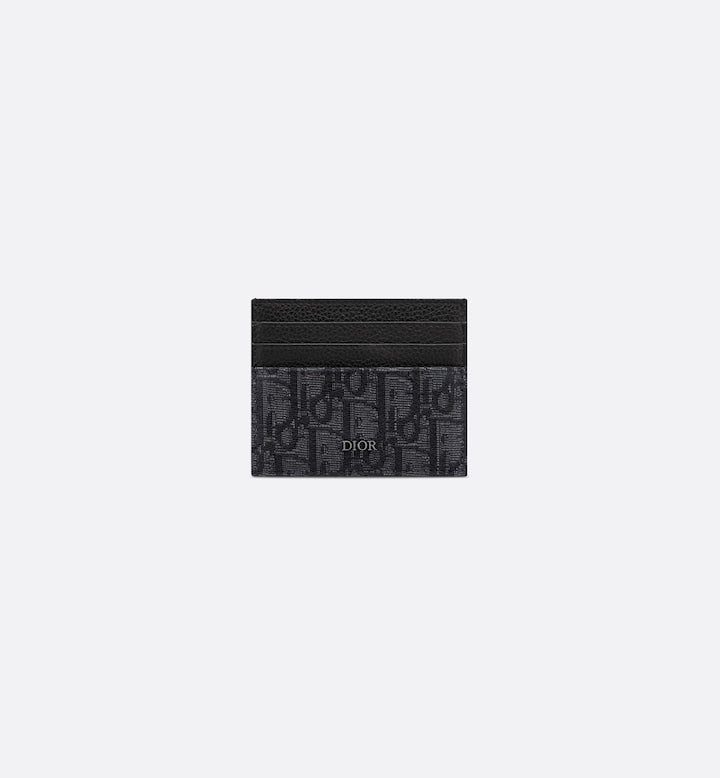 Black Oblique Jacquard and Grained Calfskin Card Holder W56646