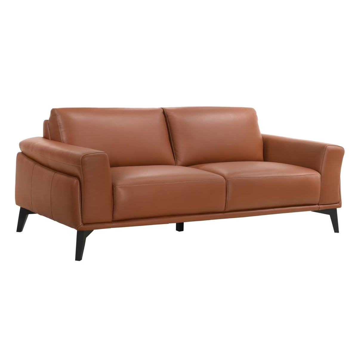 Pink Leather Upholstered Sofa with Track Arms and Contrast Stitching K8053