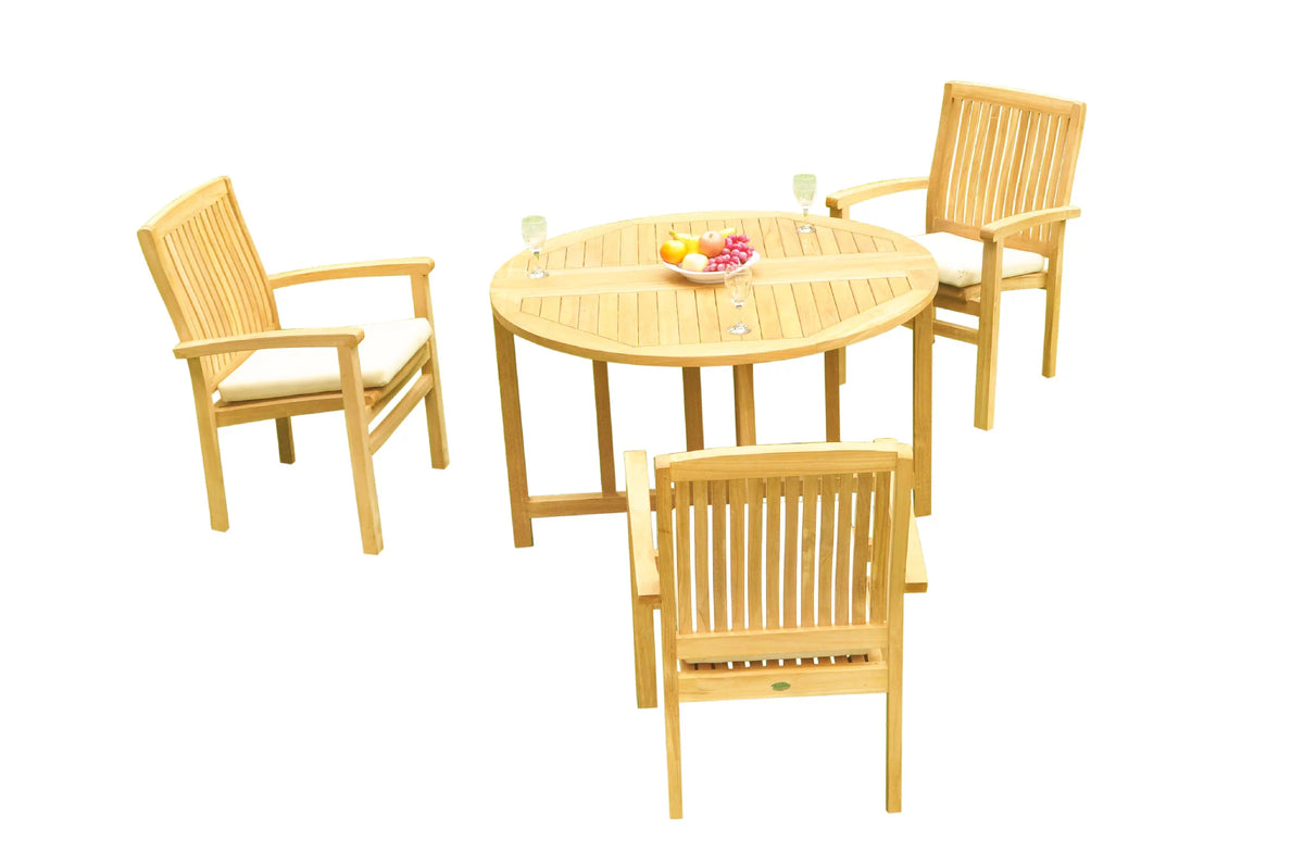 Grade-A Teak 4 Pc Dining Set with 48" Round Butterfly Table and 3 Stacking Arm Chairs Y784