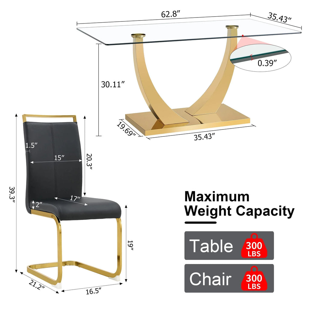 63" Glass Dining Table Set for 6 B15556