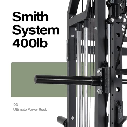 Smith Machine Squat Rack with Weight Bar, LAT Pull-Down & Cable Crossover P943934