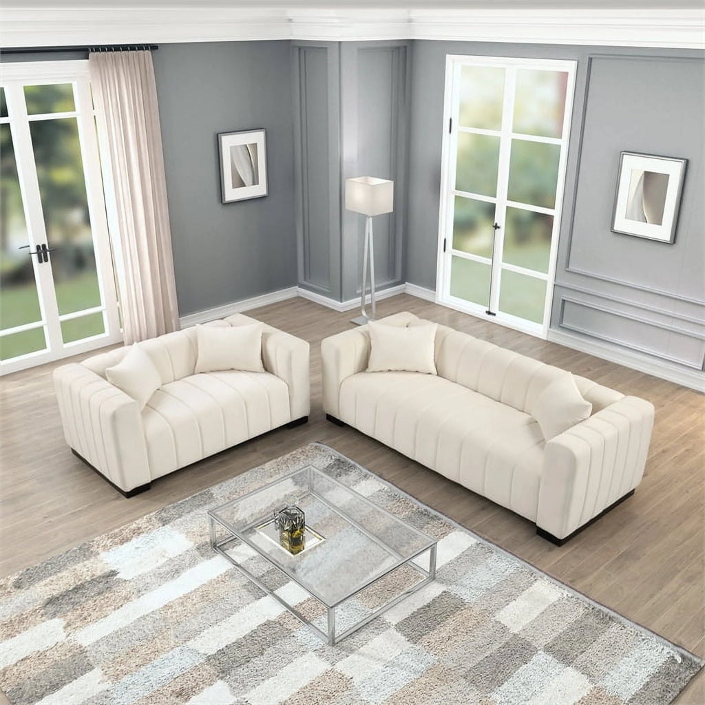 Beige Velvet Sofa Loveseat Armchair Set V619