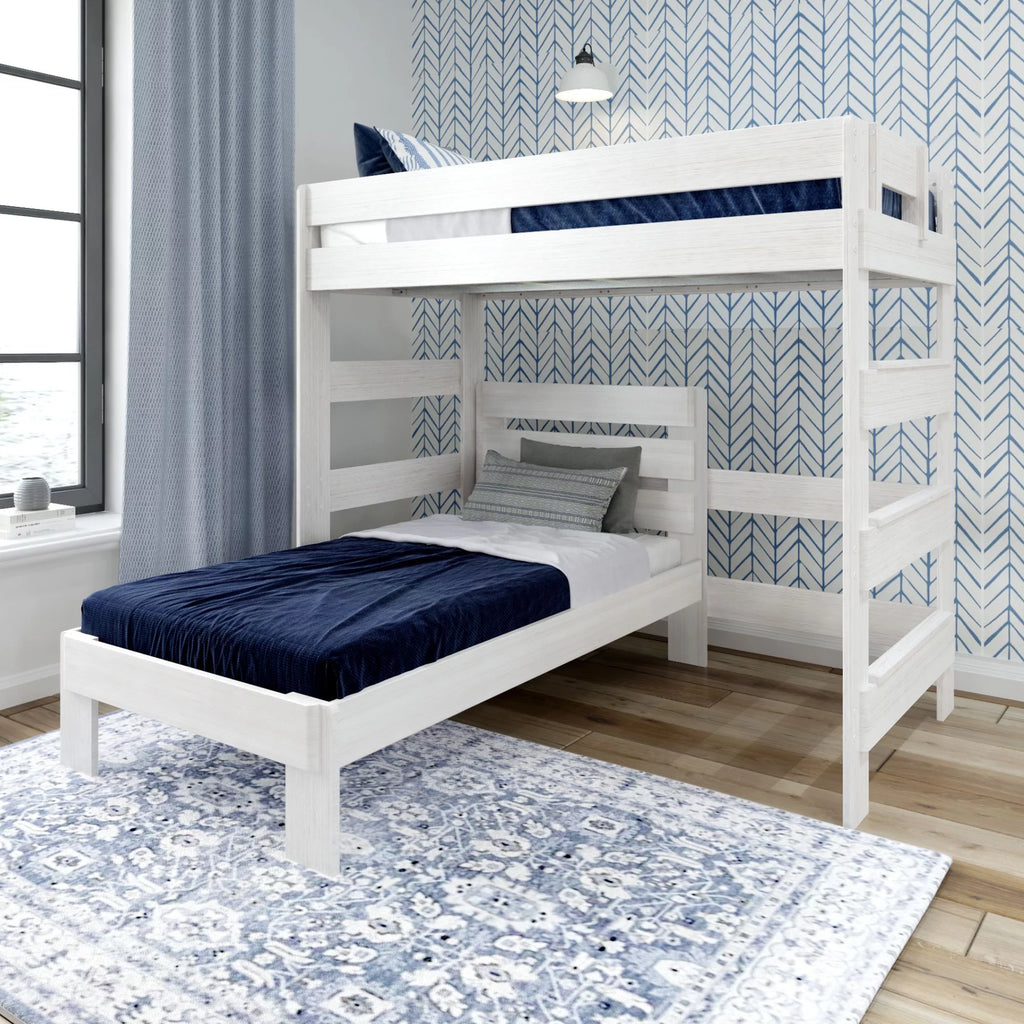 Solid Wood Twin over Twin L-Shaped Bunk Bed White Wash P798567