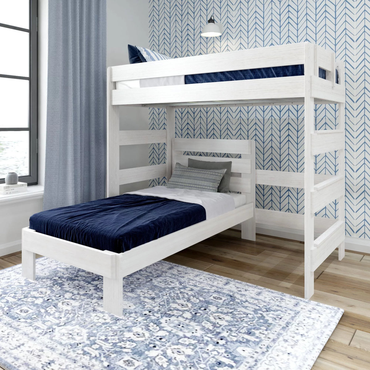 Solid Wood Twin over Twin L-Shaped Bunk Bed White Wash P798567