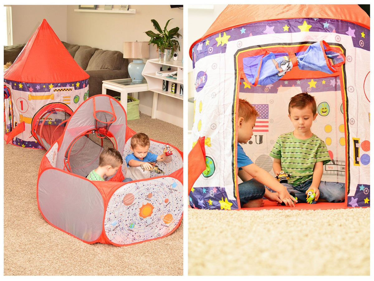 3pc Kids Play Tent Tunnel and Ball Pit with Basketball Hoop C587822
