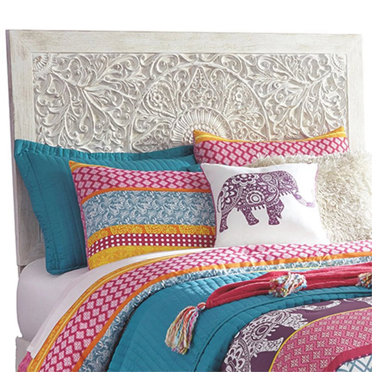 White Engineered Wood Twin Panel Headboard U254