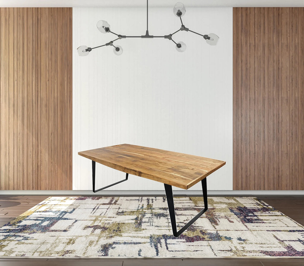 Natural & Black Solid Wood & Iron Dining Table K76569