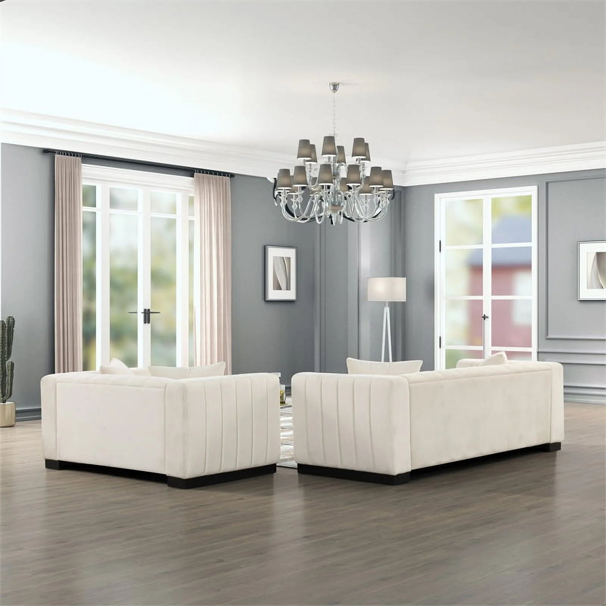 Beige Velvet Sofa Loveseat Armchair Set V619
