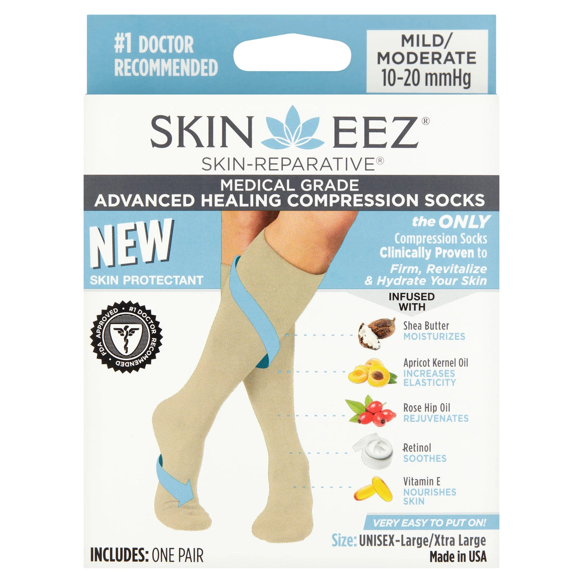 Black L/XL Hydrating Compression Socks 10-20 mmHg J320