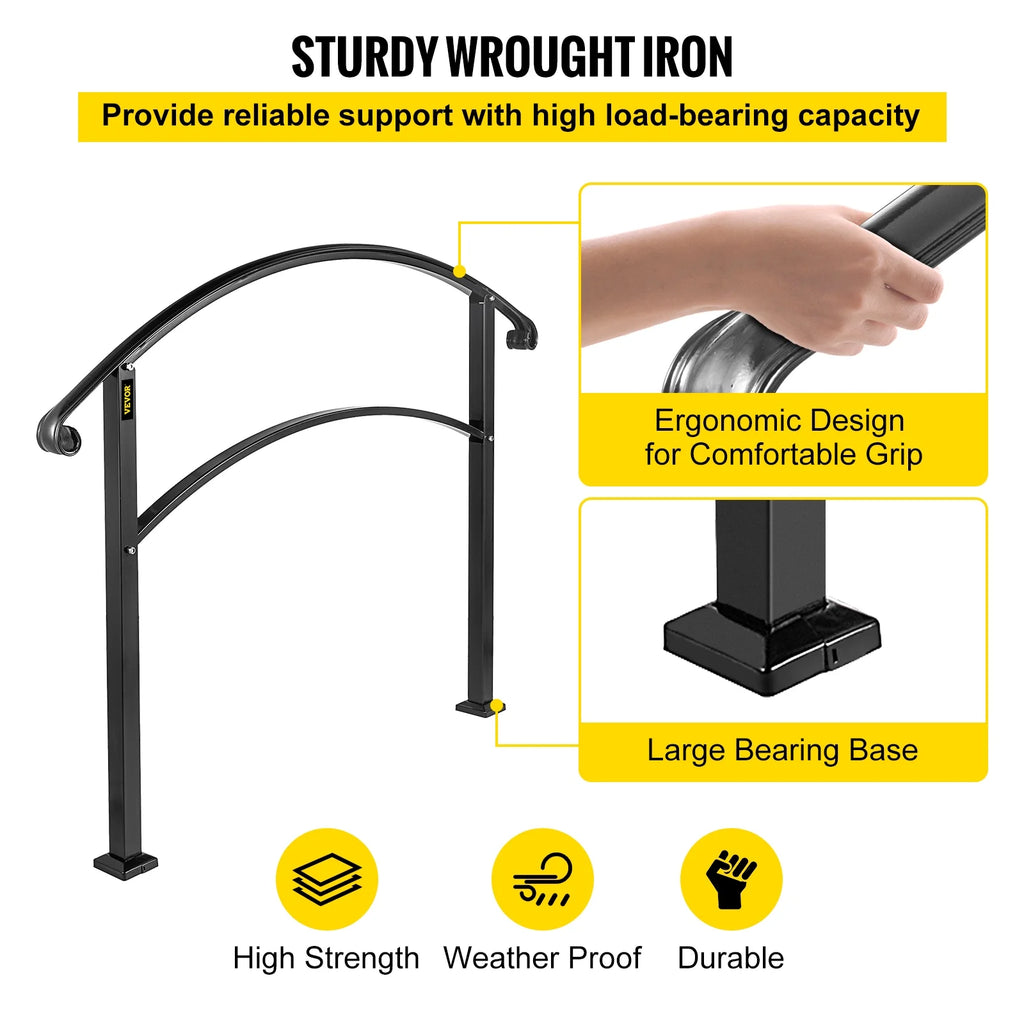 Matte Black Wrought Iron Handrail with Installation Kit V843