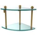 Two Tier Corner Glass Shelf Polished Brass U32524