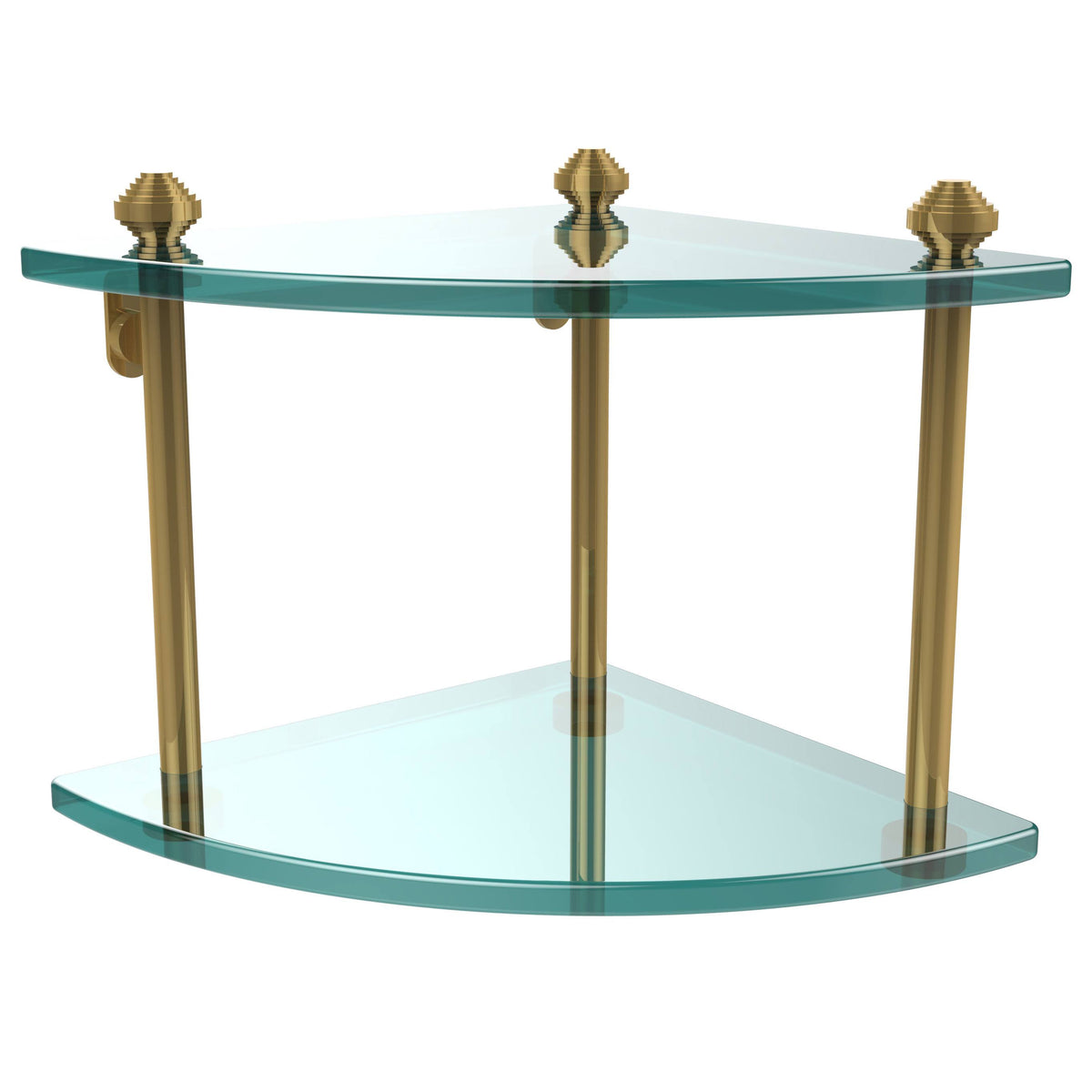 Two Tier Corner Glass Shelf Polished Brass U32524