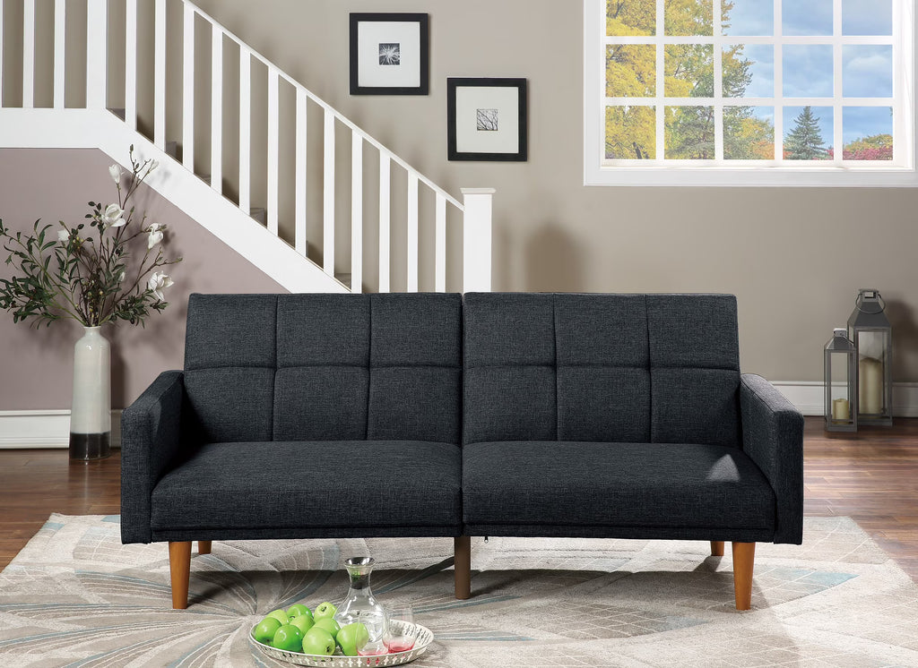 Black Polyfiber Convertible Sofa Couch Bed with Wooden Legs M945