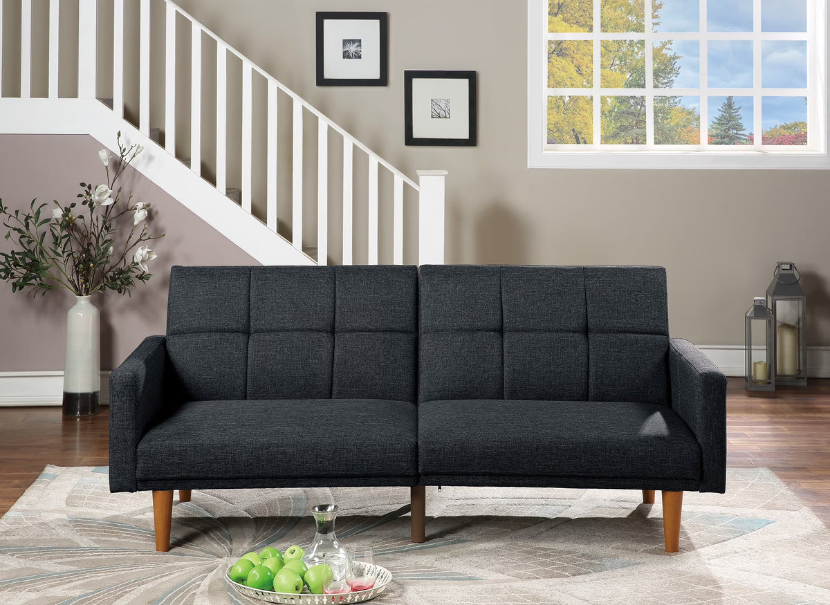 Black Polyfiber Convertible Sofa Couch Bed with Wooden Legs M945