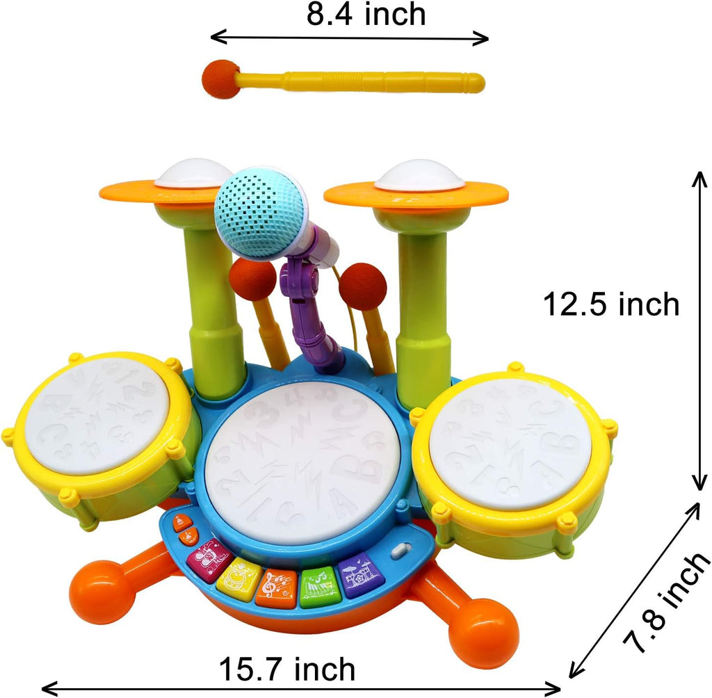 Kids Drum Set with 2 Drum Sticks and Microphone X4194