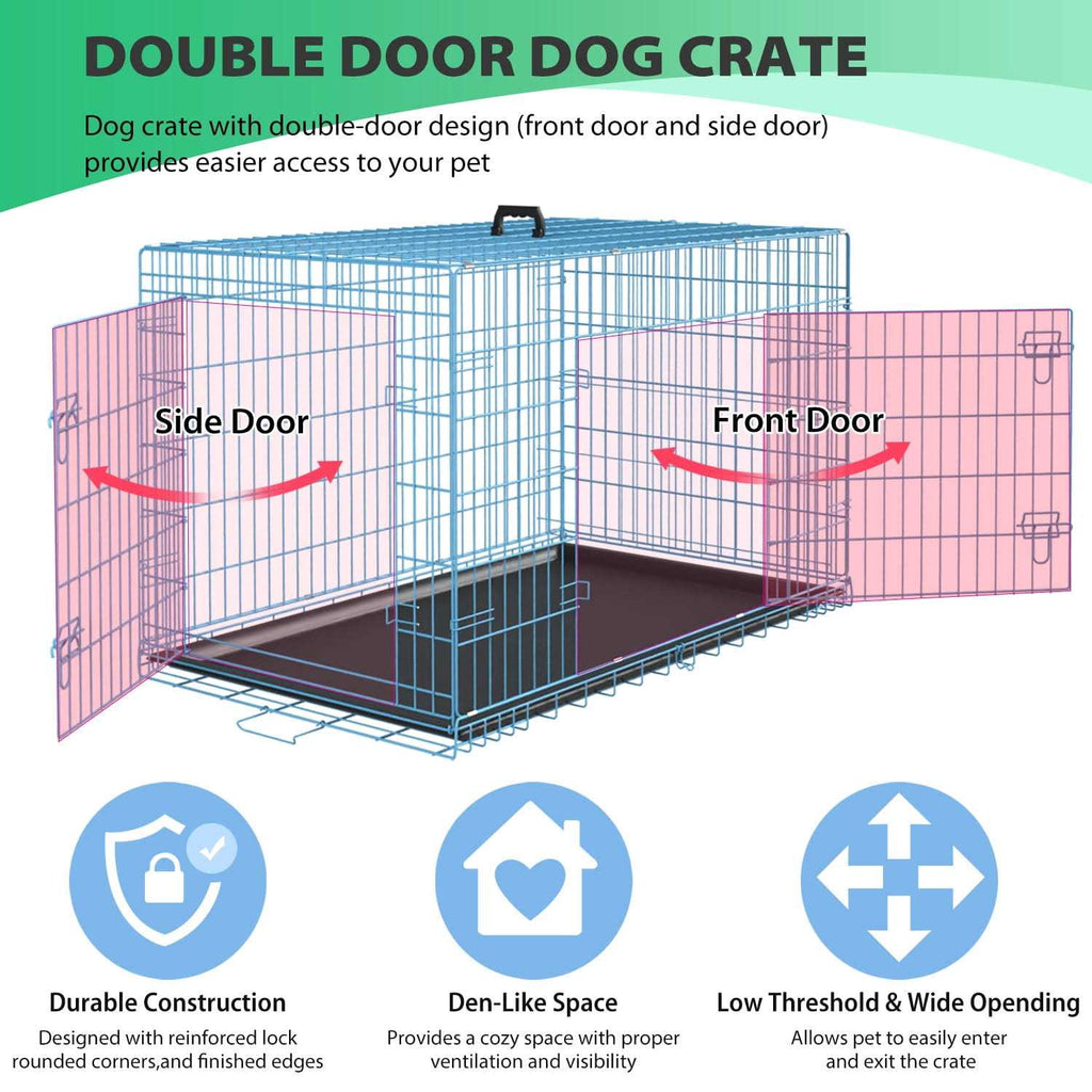 Foldable Large Metal Wire Dog Crate with Plastic Tray D229
