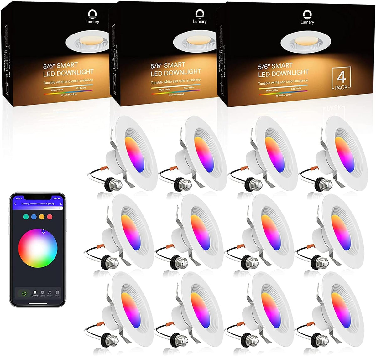 5/6 inch LED Smart Recessed Lighting, 8 Pack U432
