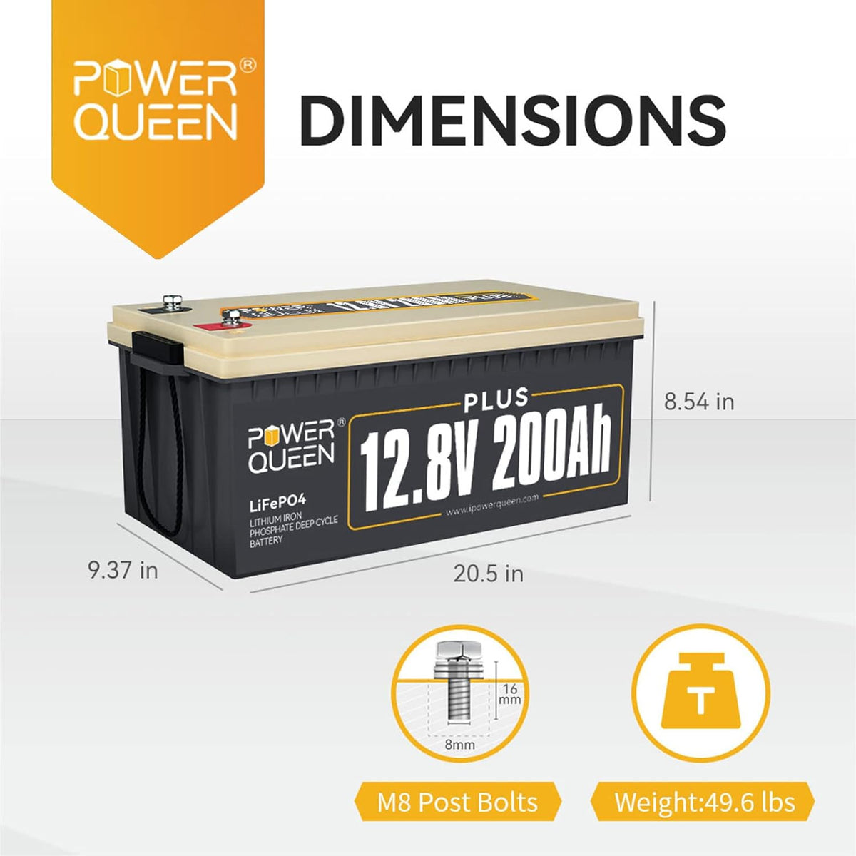 12V 200Ah LiFePO4 Deep Cycle Lithium Battery with 200A BMS Y89371