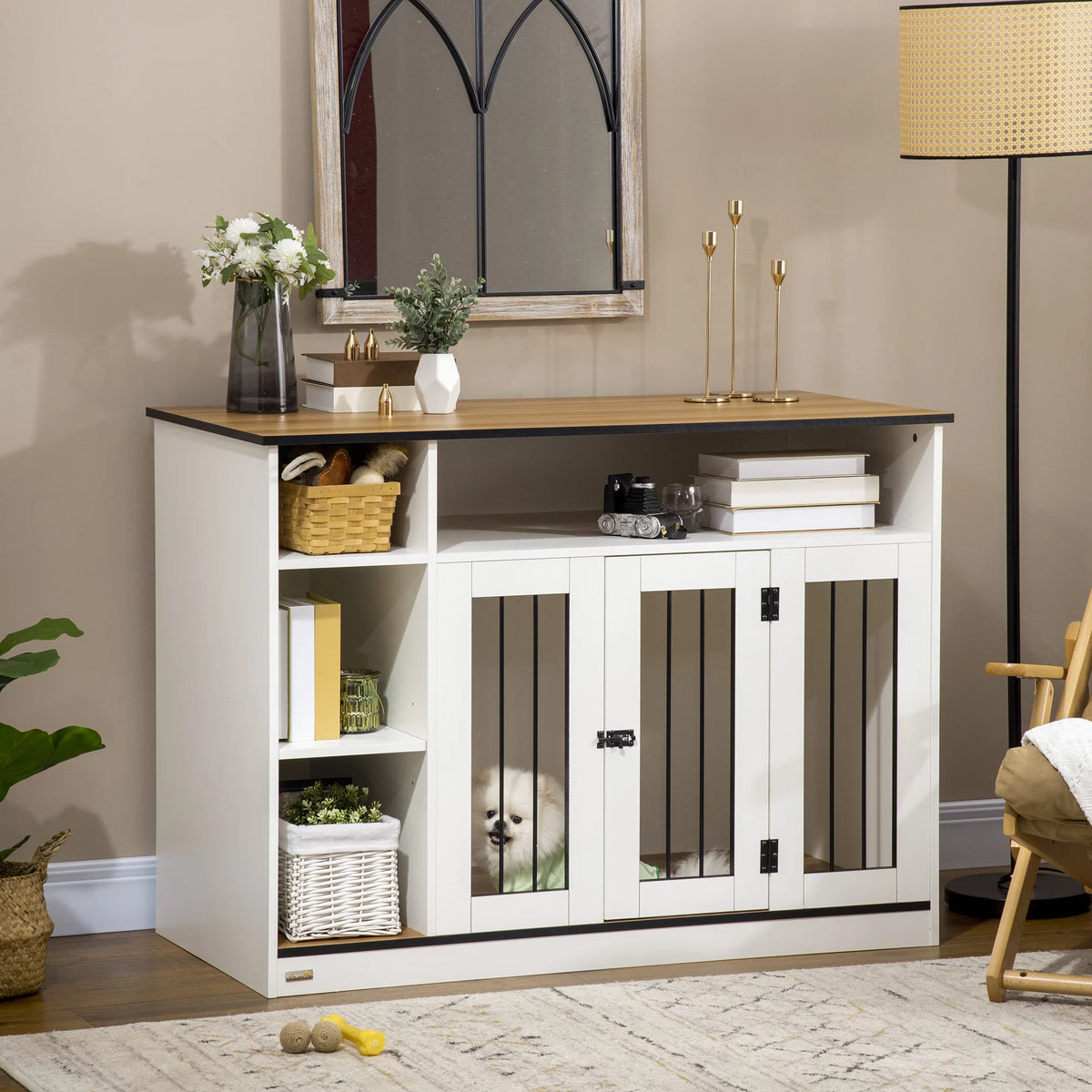 White Dog Crate Furniture with Storage G6259