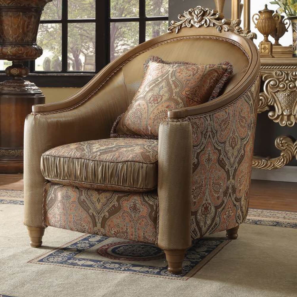 Antique Brown Chenille Carved Wood 3Pcs Sofa Set K97965