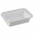 24 oz White Rectangular Microwavable Plastic Container with Clear Lid (Case of 100) W6717