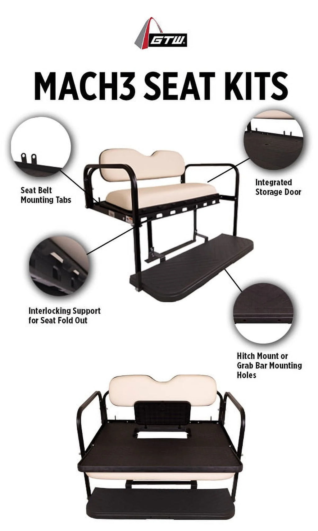 Black Rear Flip Seat for Club Car Golf Cart E1058
