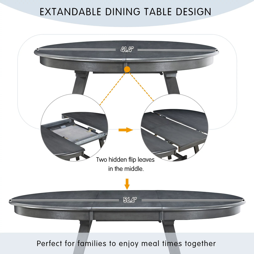 5-Piece Round Extendable Wood Dining Table Set with 4 Chairs F320