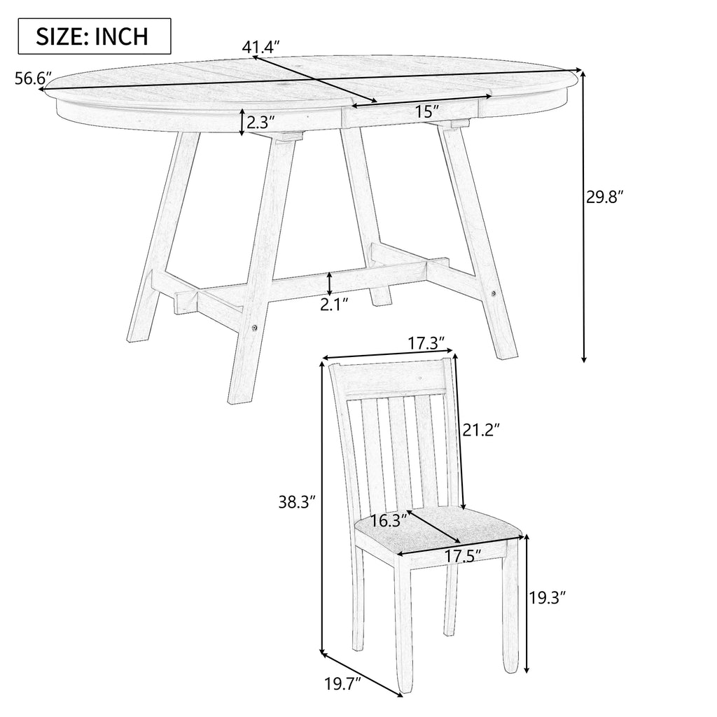 5-Piece Round Extendable Wood Dining Table Set with 4 Chairs F320