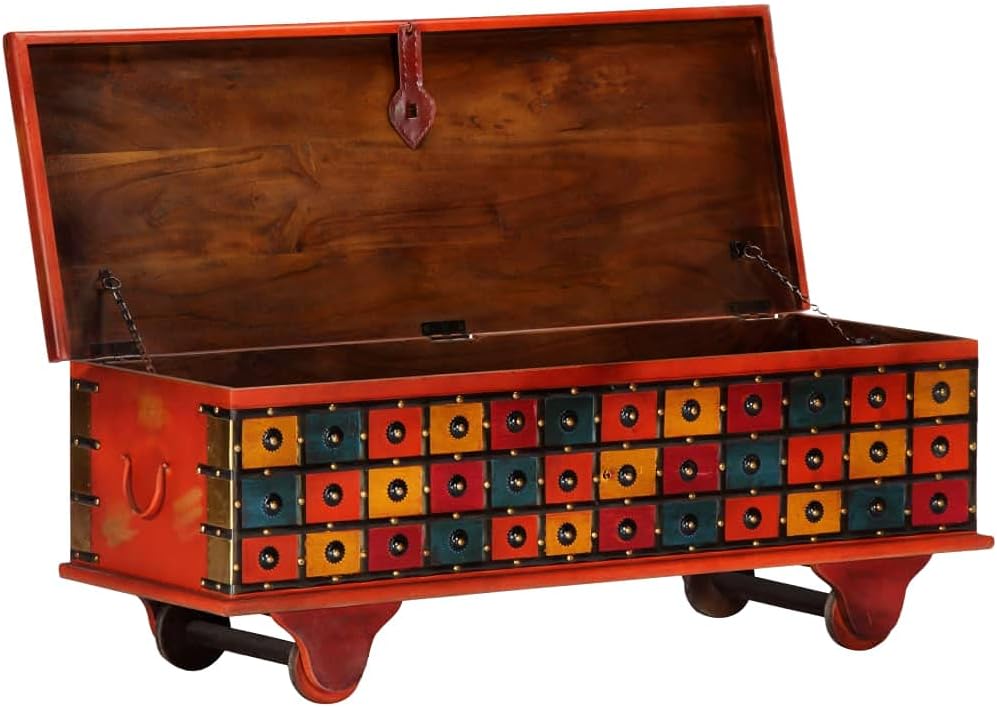 Red Solid Acacia Wood Storage Box C596