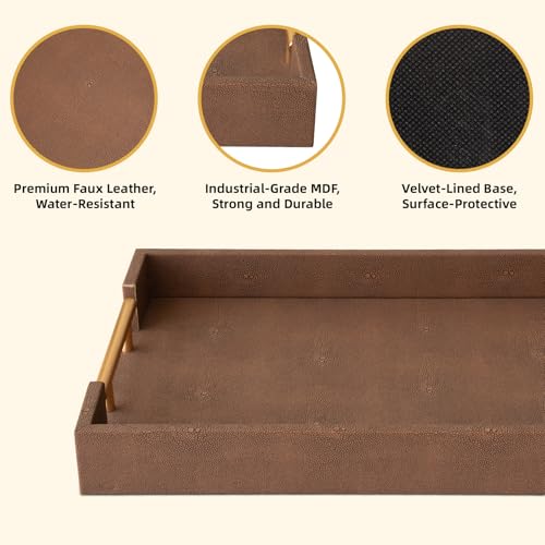 White and Gold Marble Wood Decorative Tray Set of 2 Q4123