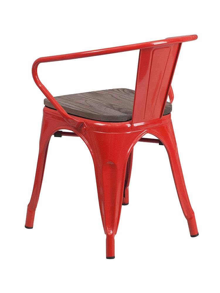 Orange Metal Chair with Wood Seat and Arms E183897