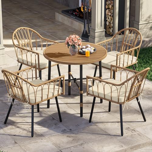 5 Pieces Wicker Patio Dining Table Chair Set with Umbrella Hole L6307