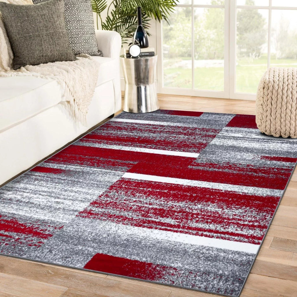 Red 6x9 Abstract Geometric Area Rug F349067