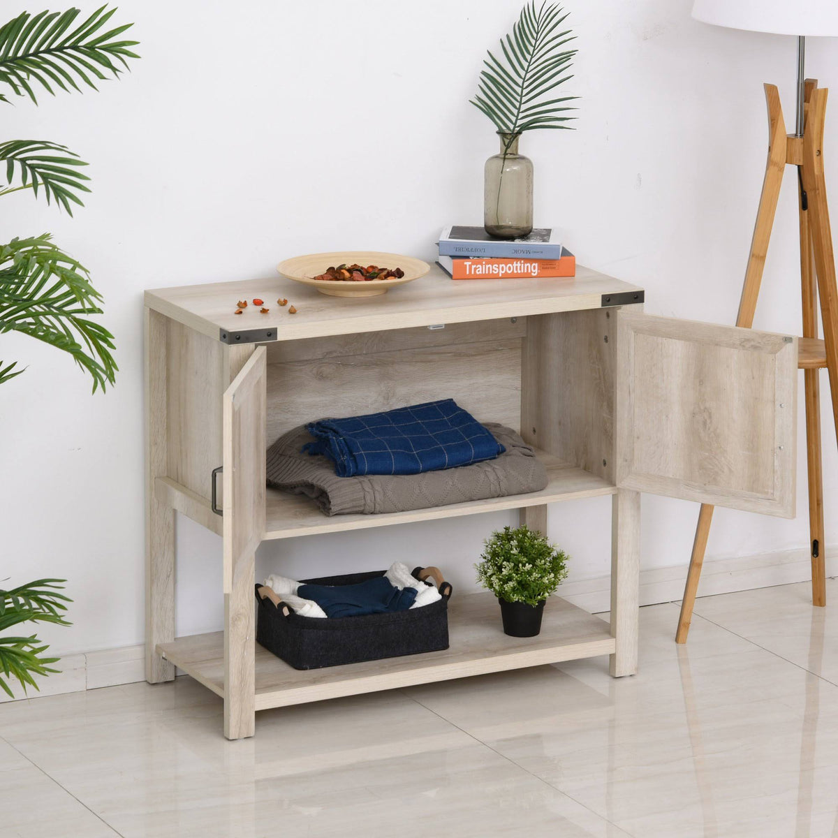 Oak 2-Door Storage Cabinet with Bottom Shelf Z29473