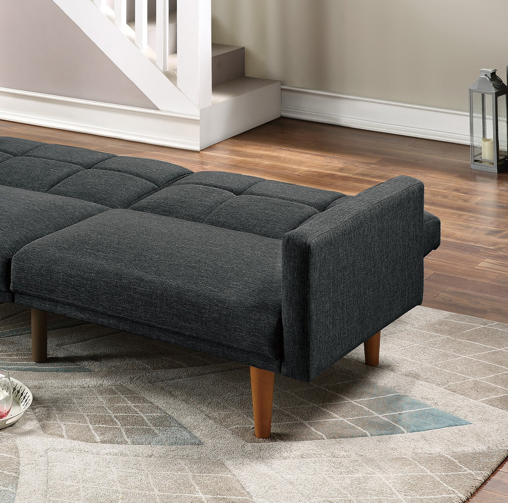 Black Polyfiber Convertible Sofa Couch Bed with Wooden Legs M945