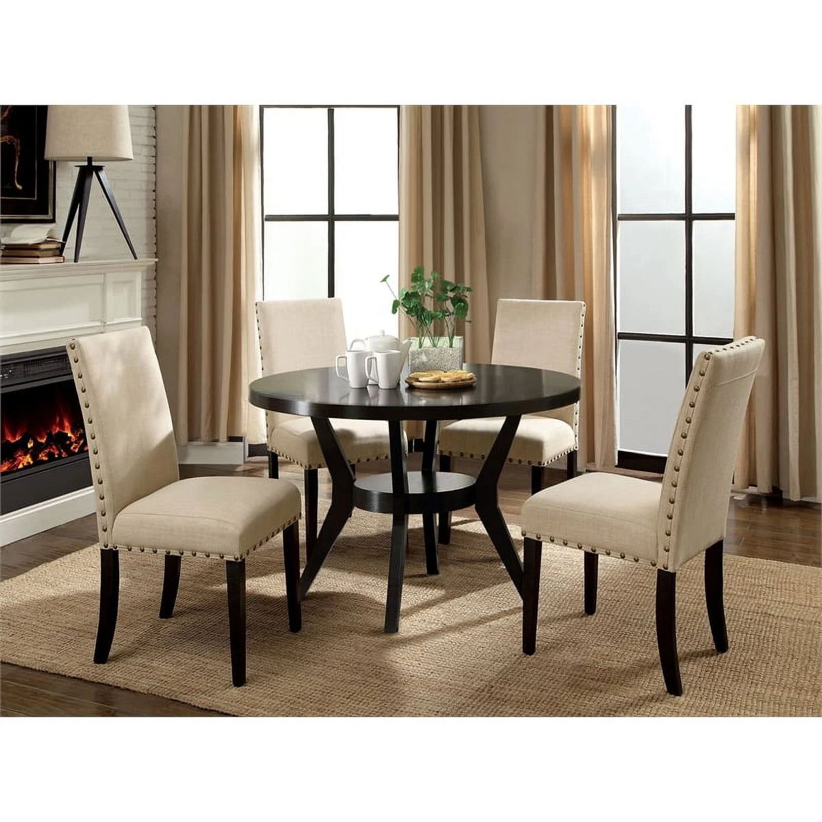Contemporary Wood 1-Shelf Dining Table in Espresso M5755