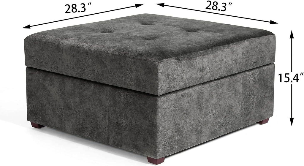 Gray Tufted Storage Ottoman Bench with Wood Legs O35250