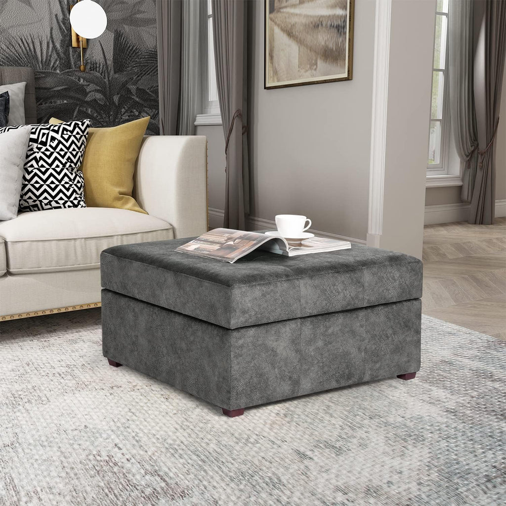 Gray Tufted Storage Ottoman Bench with Wood Legs O35250
