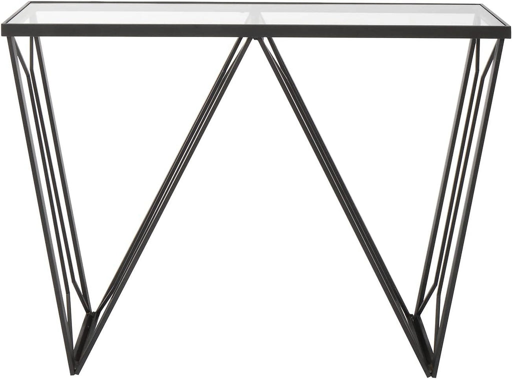 Glass Console Table Narrow Sofa Table Black Metal Frame M54897
