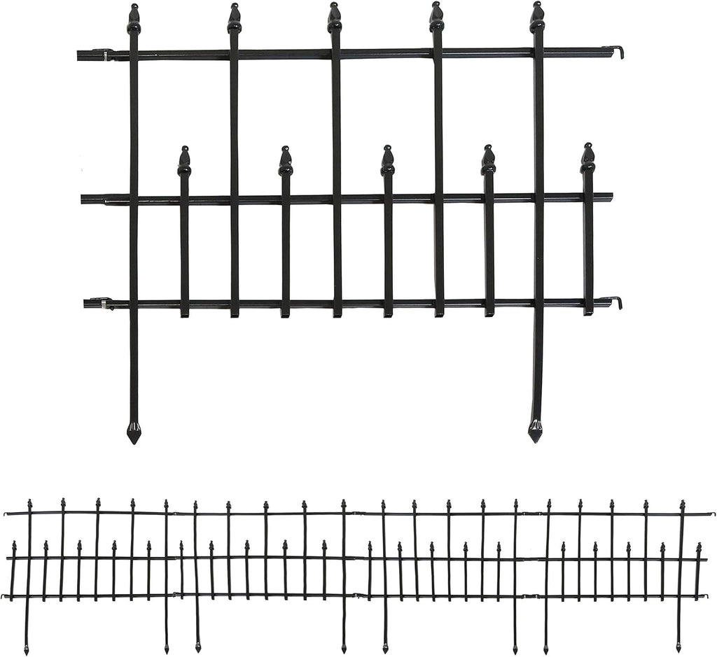 5-Piece Black Steel Garden Fence Panel Set K744