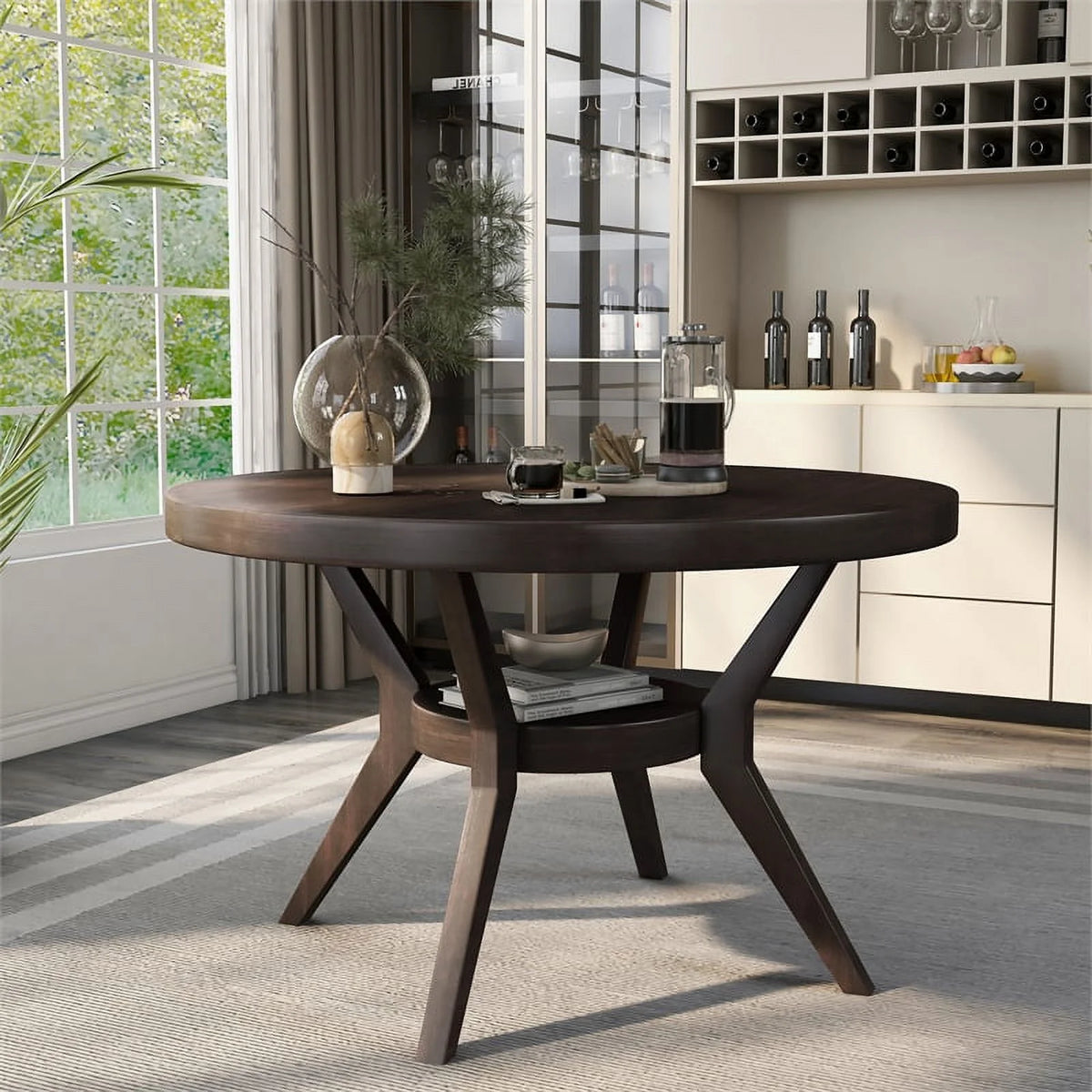 Contemporary Wood 1-Shelf Dining Table in Espresso M5755