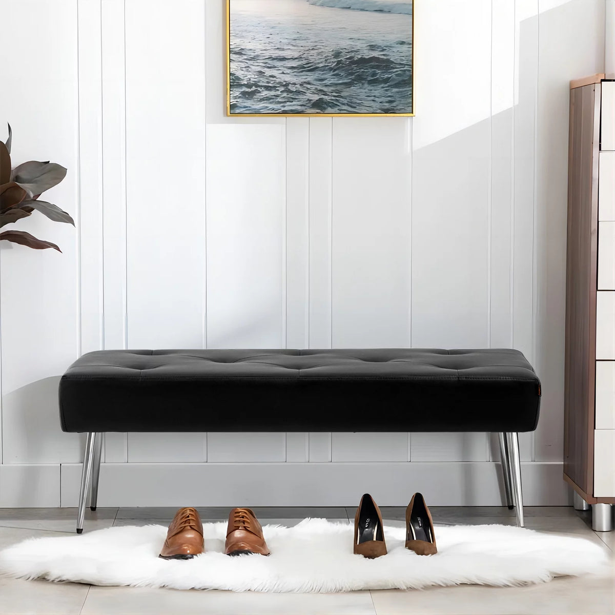 Black Faux PU Leather Tufted Ottoman Bench Z8792