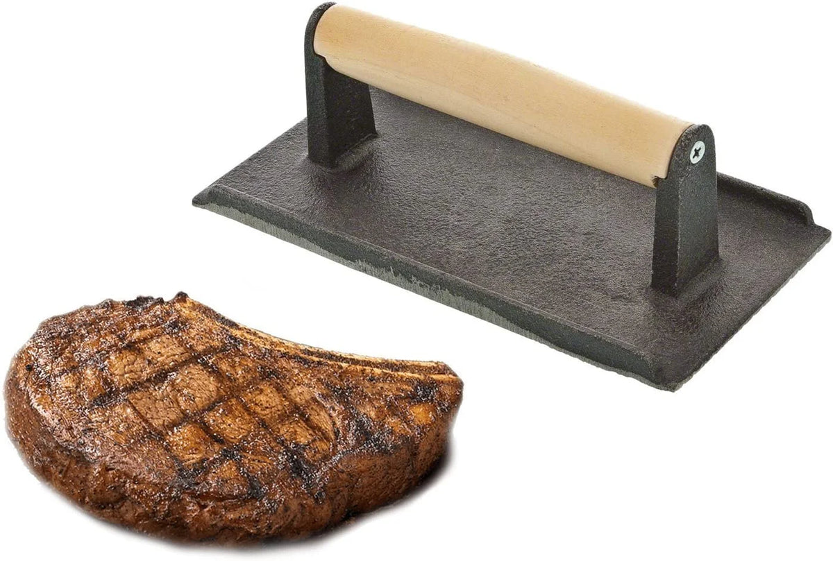 9.5" Cast Iron Grill Press with Wooden Handle S53347