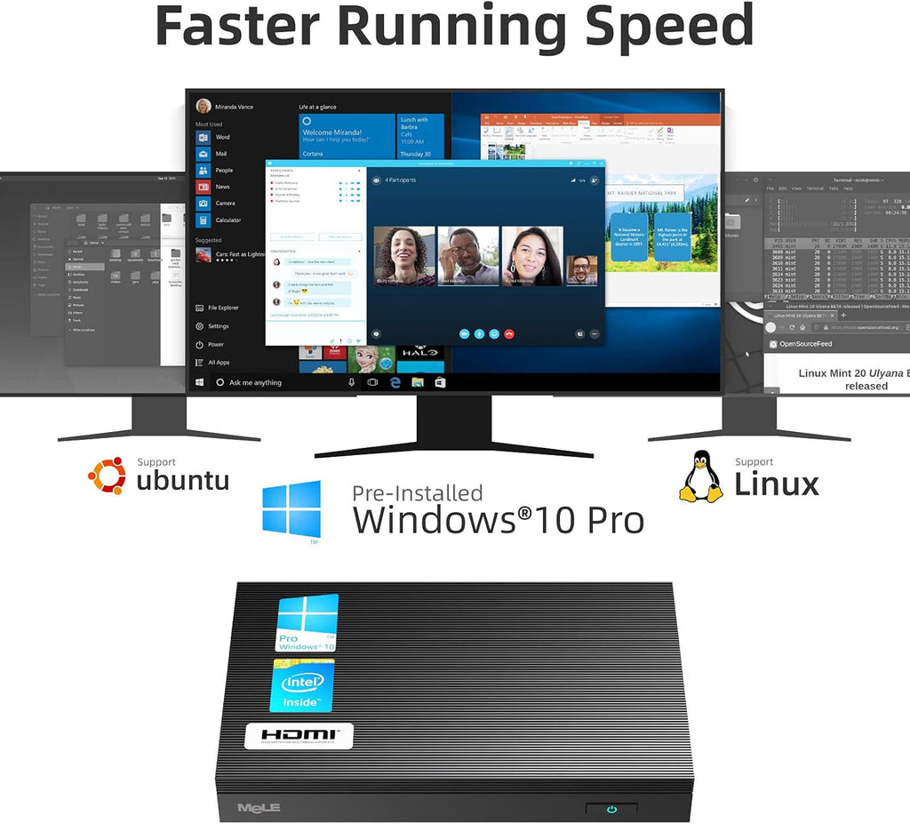 Fanless Mini PC Window11 Pro Celeron J4125 8GB/128GB Small Desktop Computer V99570