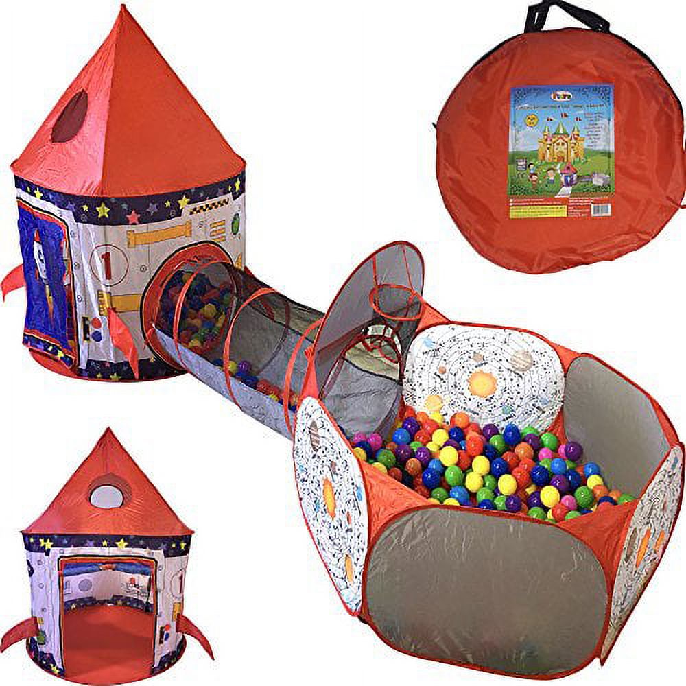 3pc Kids Play Tent Tunnel and Ball Pit with Basketball Hoop C587822