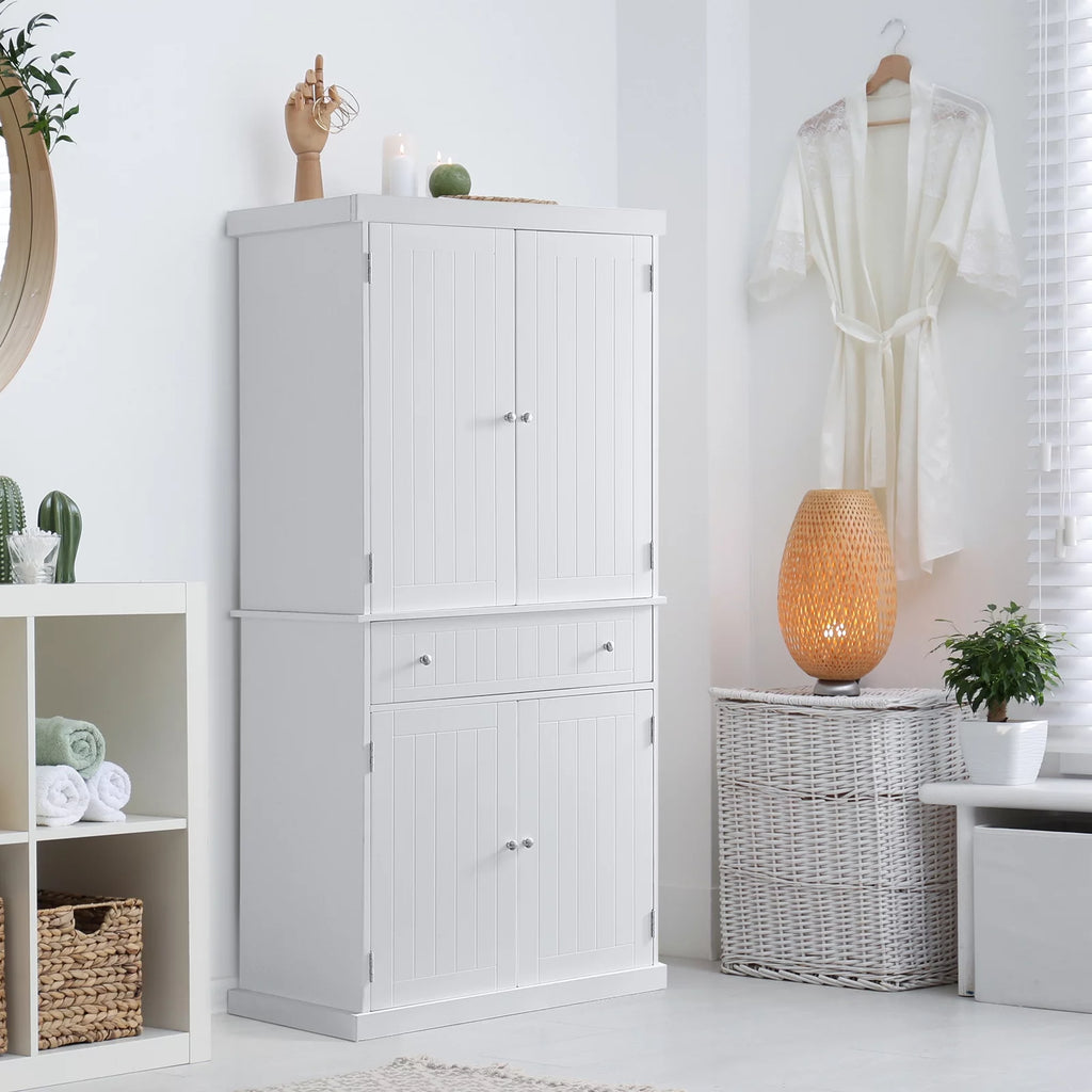 White Tall Freestanding Kitchen Pantry Cabinet with Doors and Adjustable Shelves E36251